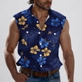 thumbnail image 2 of KeShDi Floral Tops for Men Layering Men Casual Fashion Print Turndown Collar Sleeveless Pockets Sports Tank Dark Blue 3X, 2 of 5