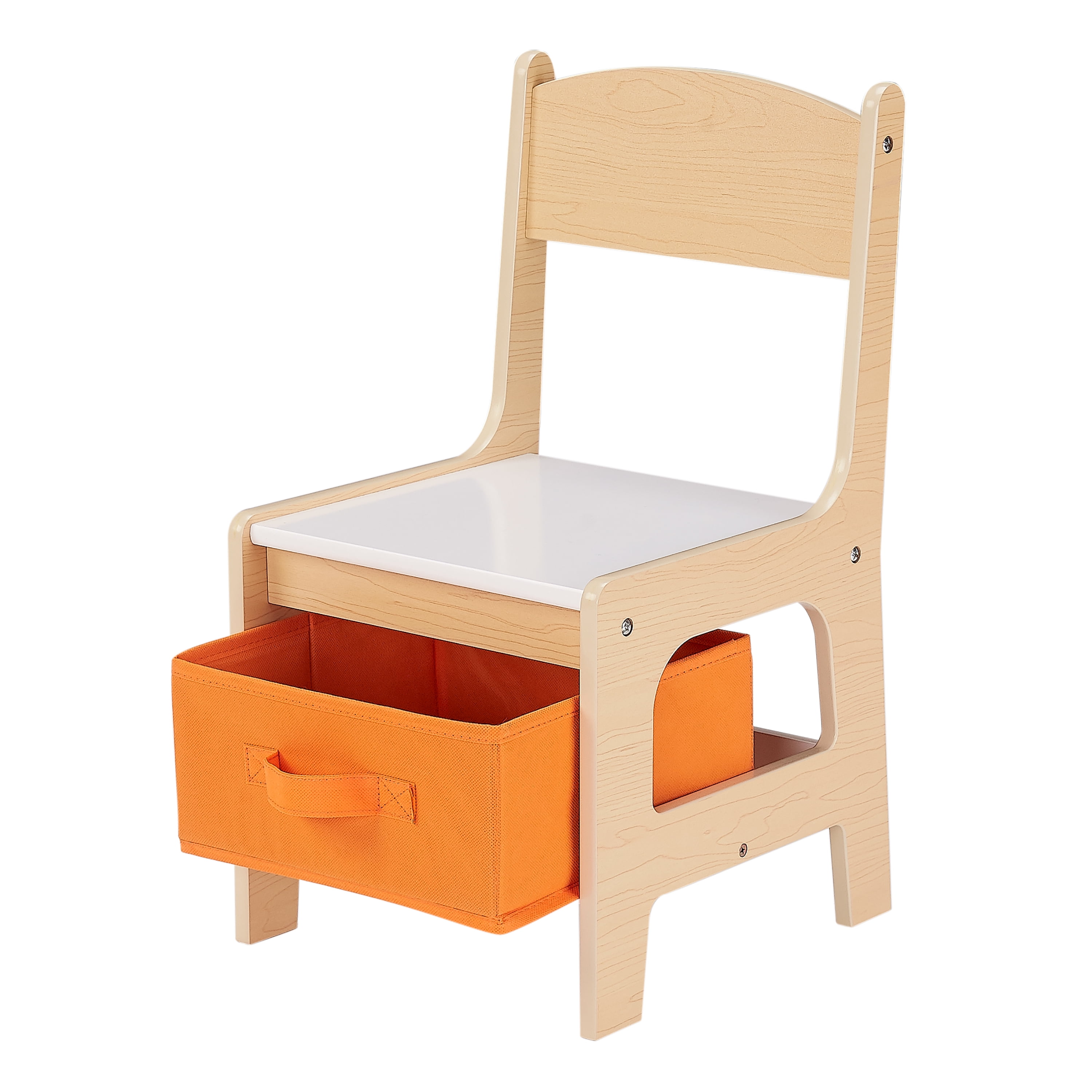Senda Kids Wooden Storage Play Table and Chairs Set, White and Natural, 3 Pieces ,Ages 3-7