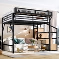 thumbnail image 2 of Queen Size Loft Bed with Storage Stairs, Metal Loft Bed Frame with USB Ports and LED Lights, Wardrobe, Extended Shelf, Noise-reduced Design, 2 of 6