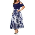 thumbnail image 3 of Gvmfive Plus Size Womens Floral Short Sleeve Casual Swing Dress Cold Shoulder Cocktail Party Dress, 3 of 4
