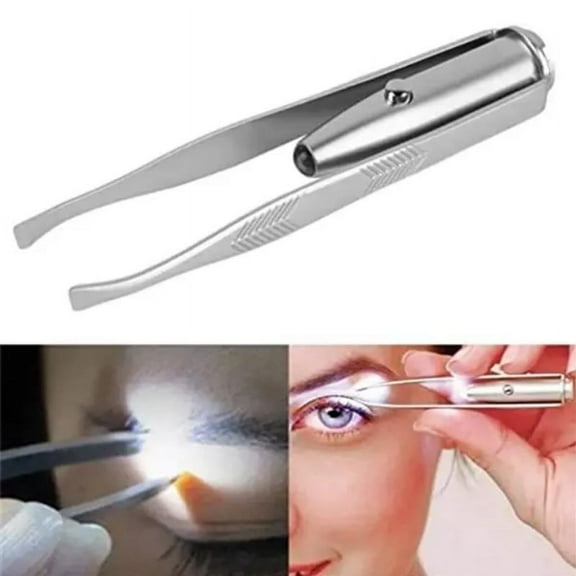 Tweezers with LED Light. Eyebrow and Eyelash Hair Removal Tool. Pluck & Trim Unwanted Hairs. Illuminate Dark Areas