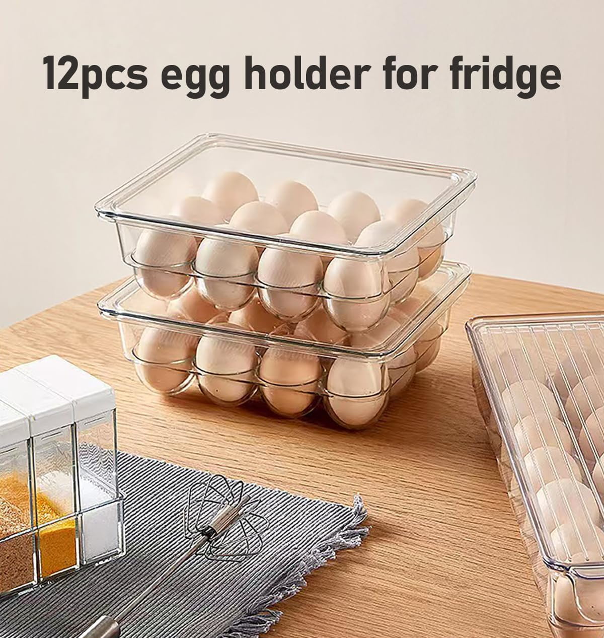 Egg Holder for Refrigerator,12 Eggs Container for Refrigerator,Egg Dispenser&Egg Storage Box for Fridge,Clear Plastic Egg Storage Container