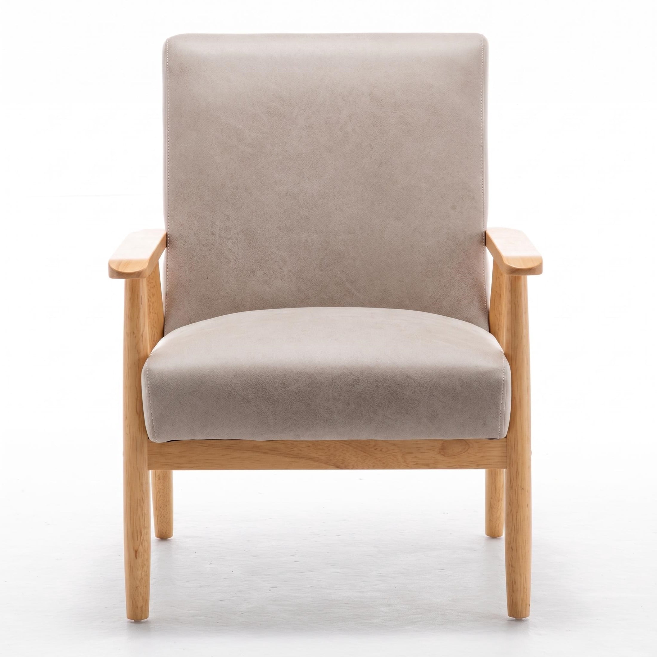GDF Studio 25.38" Mid-Century Modern Armchair with Tapered Solid Wood Arms, Microfiber Upholstery, Light Camel