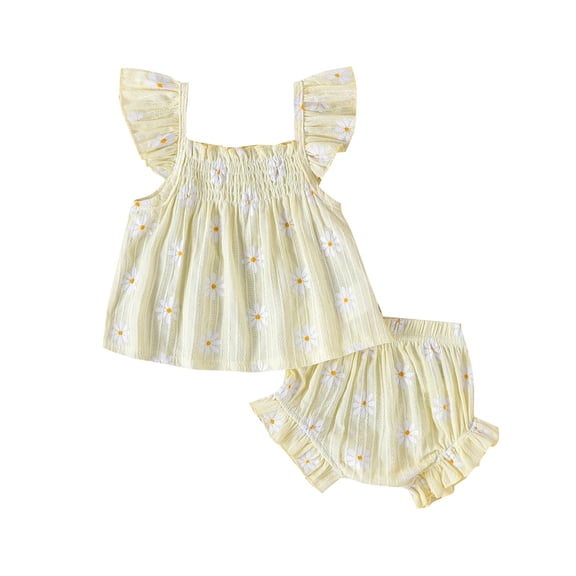 shoper Floral Print Toddler Girl Two Piece Set Sleeveless Ruffle Top and Shorts Summer Baby Outfit, Baby Girl Clothes Sets,