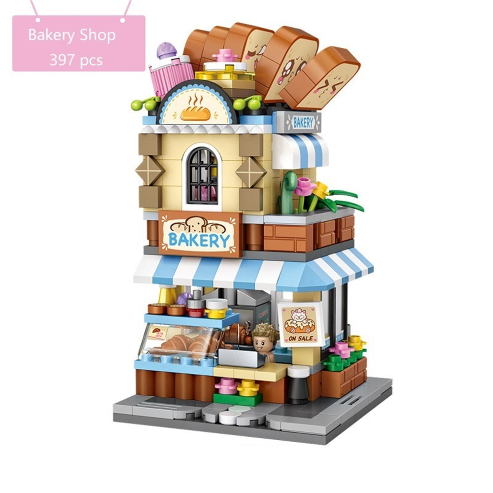 Merkmak Mini Street View Building Blocks Model, MOC Bricks Toy City Street Luxury Shop Building