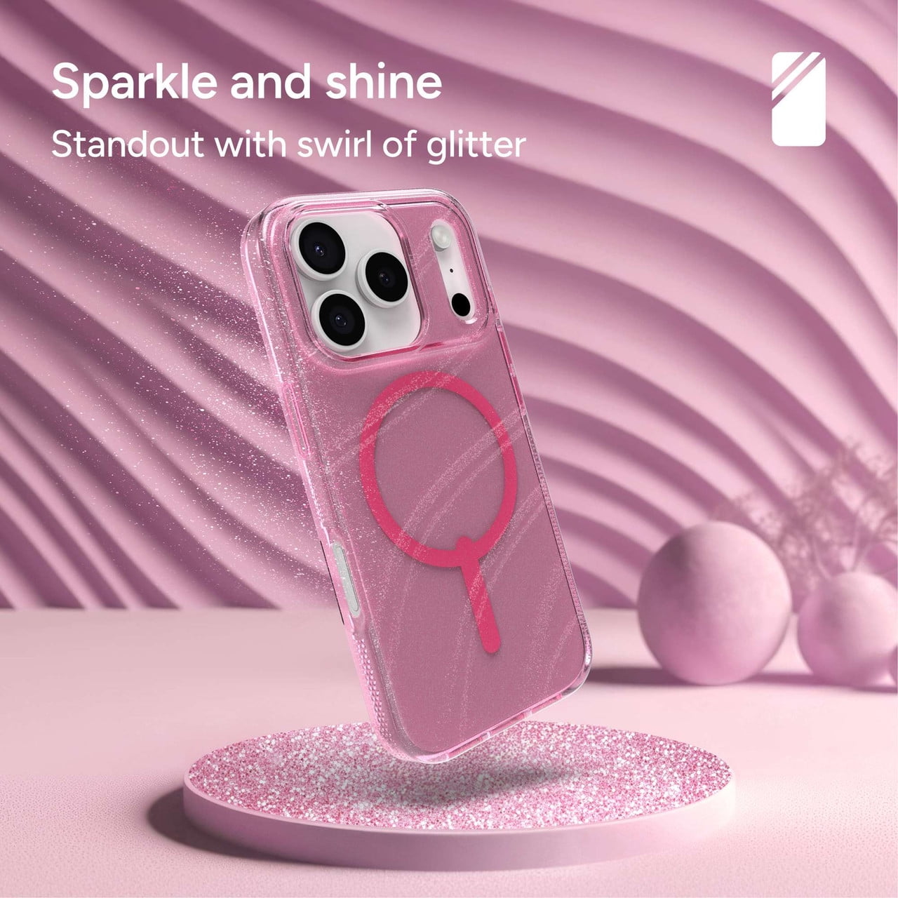 ZAGG Milan Snap Case For iPhone 17 Pro - Pink Glimmering Wave Graphene Strengthened Phone Case with Drop Protection (13ft/4m) Textured Edges & Sparkle Design MagSafe Charging Compatible