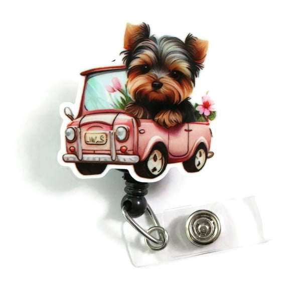 Adorable Yorkie Badge Reel, Cute Puppy ID Holder, Dog Mom Gift, Veterinarian or Vet Tech Badge Clip