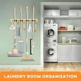 thumbnail image 5 of Mop and Broom Holder Wall Mount, Bamboo Broom Hanger with 4 Racks and 5 Hooks, Laundry Room Decor, Self Adhesive Over the Door Broom Organizer, Wall Organizer for Home Garage Closet (1 Pack), 5 of 7