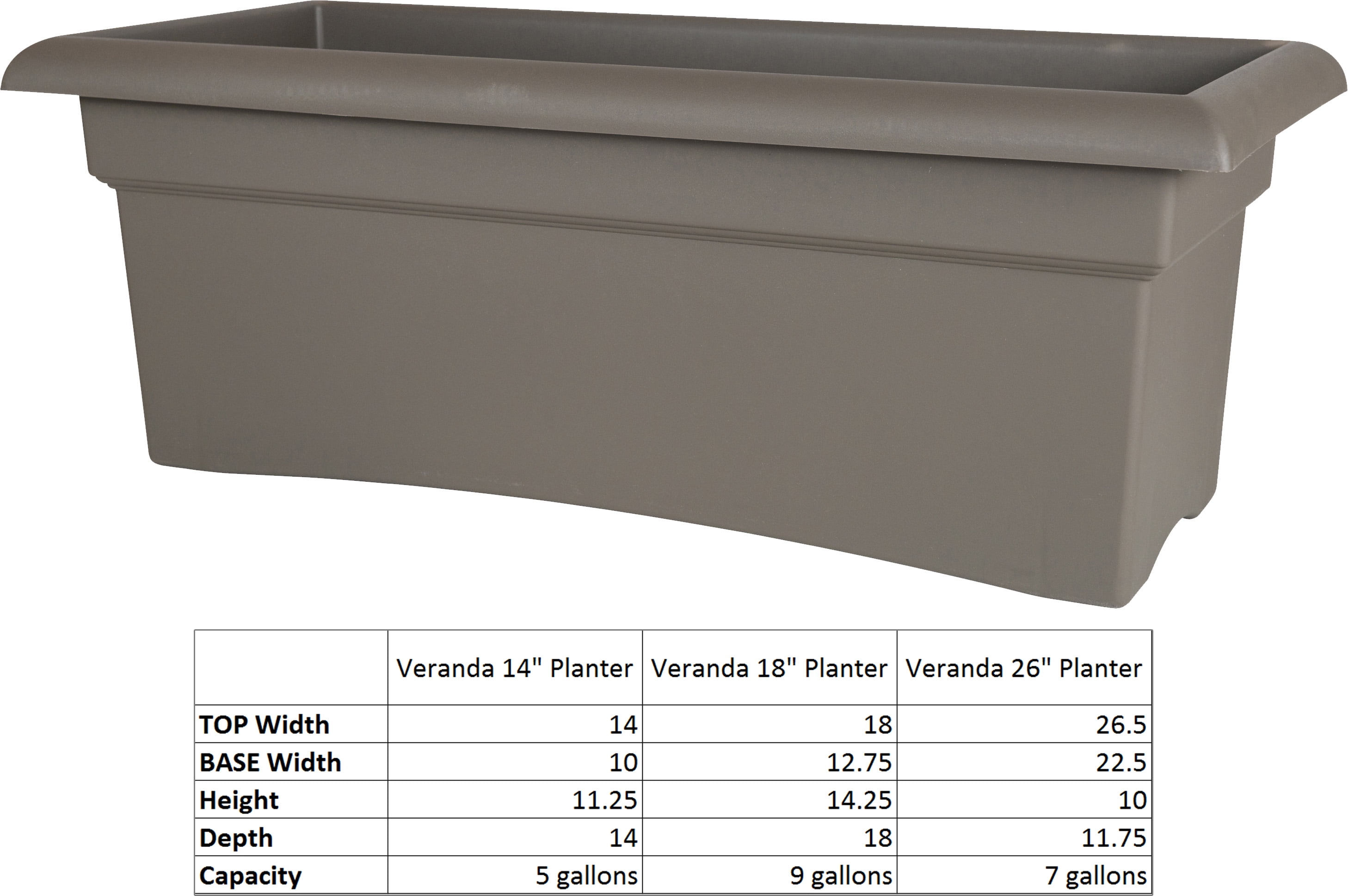 Bloem Veranda Window Deck Box Planter 26 x 11 Peppercorn by Bloem