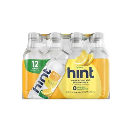 Hint Water Lemon, (Pack of 12) 16 Ounce Bottles, Pure Water Infused with Lemon, Zero Sugar, Zero Calories, Zero Sweeteners, Zero Preservatives, Zero Artificial Flavors