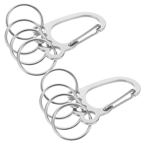 2 llaveros de acero inoxidable con forma de cinturón, prácticos y con múltiples aros.