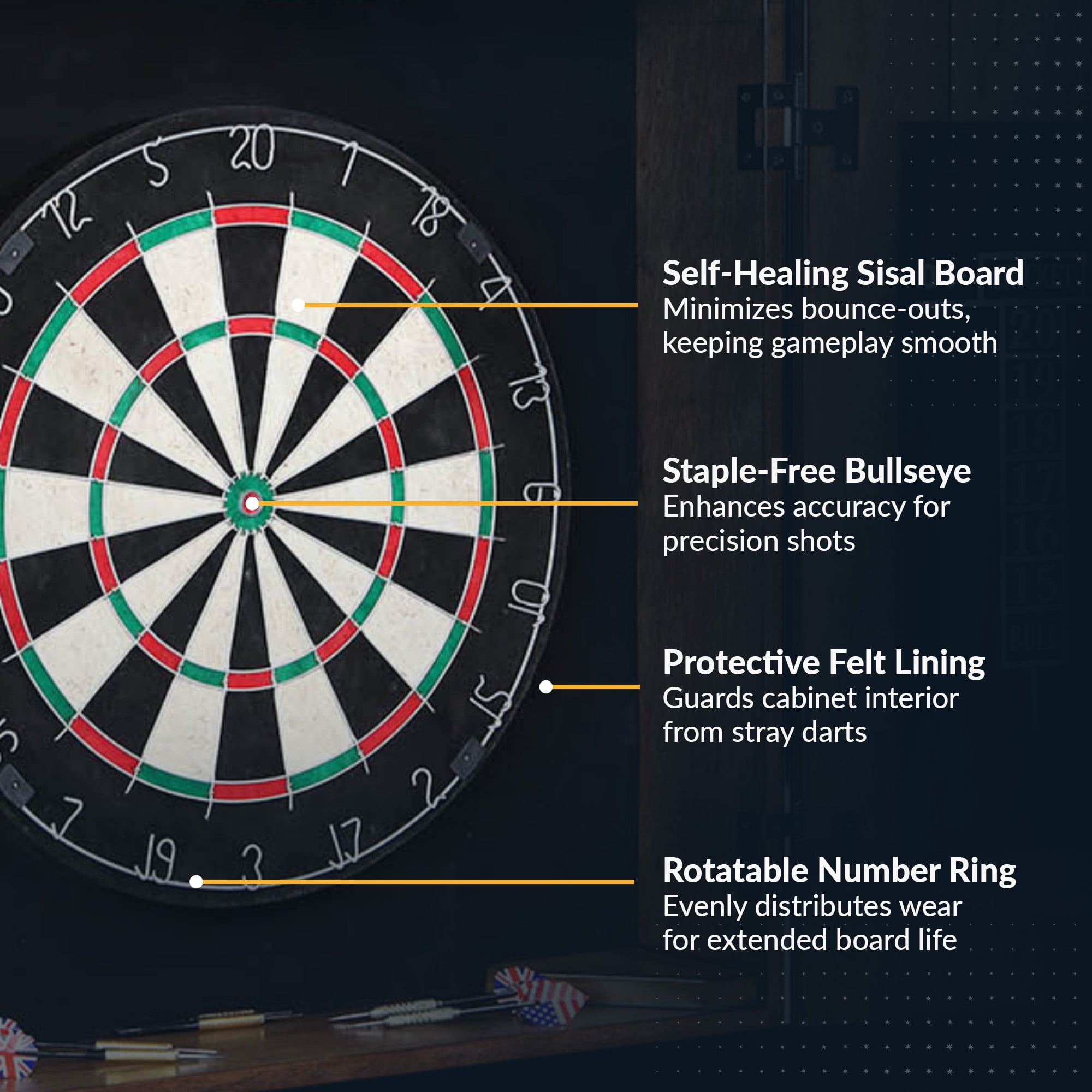 Hathaway Drifter Solid Wood Dartboard and Cabinet Set, Rustic Oak, 44 lb