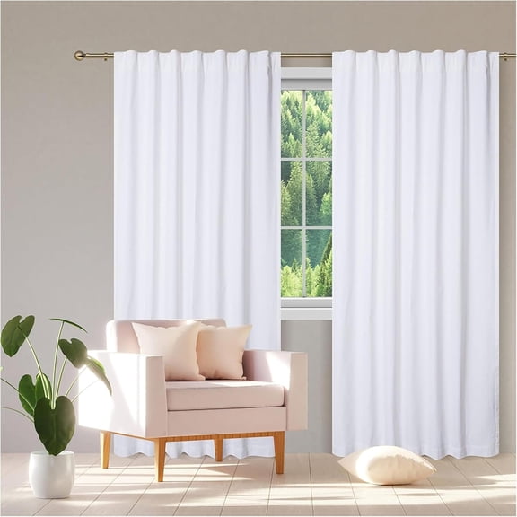 Bedding Craft White Cotton Tab Top Curtains for Living Room and Bedroom – Modern Minimalist Window Panels – Set of 2, 50"x84"