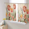 thumbnail image 3 of Sheer Curtains 54 inches Long, Red Tulip Eucalyptus Watercolor Floral Plants Retro Linen Light Filtering Sheer Window Curtains Rod Pocket Voile Drapes for Bedroom Living Room, 52"W x 54"L 2 Panels, 3 of 7