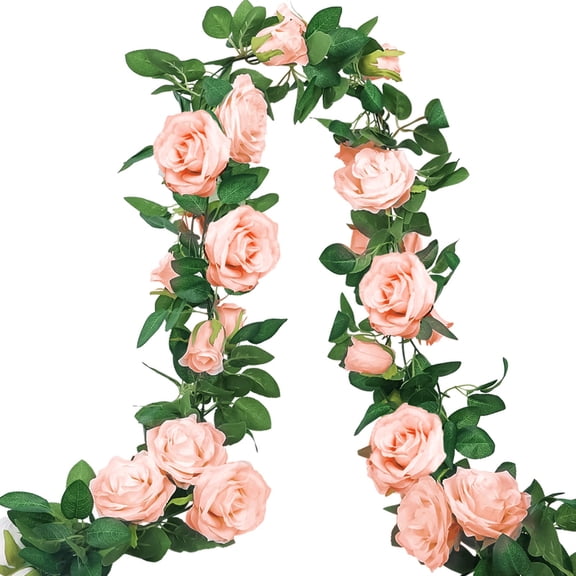 3pcs Pink Rose Vines Artificial Flowers, Silk Fake Flower Vines Hanging Rose Ivy for Wedding Arch Garden Background Engagement Ceremony Reception Decor,19.5ft
