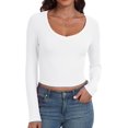 thumbnail image 1 of GHSDFBB Women's Long Sleeve V Neck Crop Top Ribbed Knit Slim Fitted Basic T-Shirts, 1 of 7
