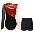 thumbnail image 5 of Raenseen Women Metallic Gymnastic Leotard With Shorts Ballet Dance Bodysuit Ballerina Dancewear Red XL, 5 of 9