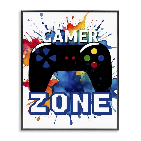 Stupell Industries Contemporary Vivid Modern Gamer Zone Black Framed Giclee Art, 11 x 14, by Kim Allen
