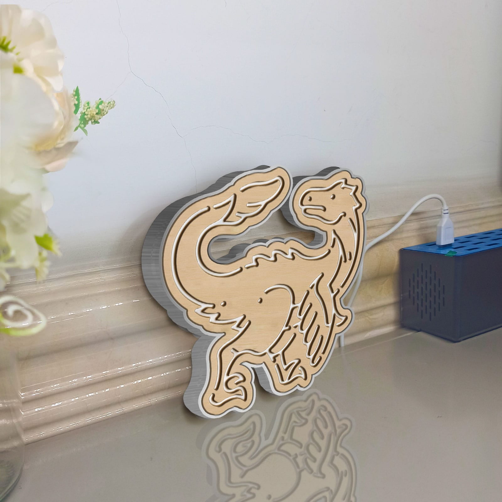 Dinosaur Led Light Box, Dimmable Neon-Like Light Signs USB Power for Wall Decor Bedroom Decoration, Color Flow Effect (WxH) 6"x6"