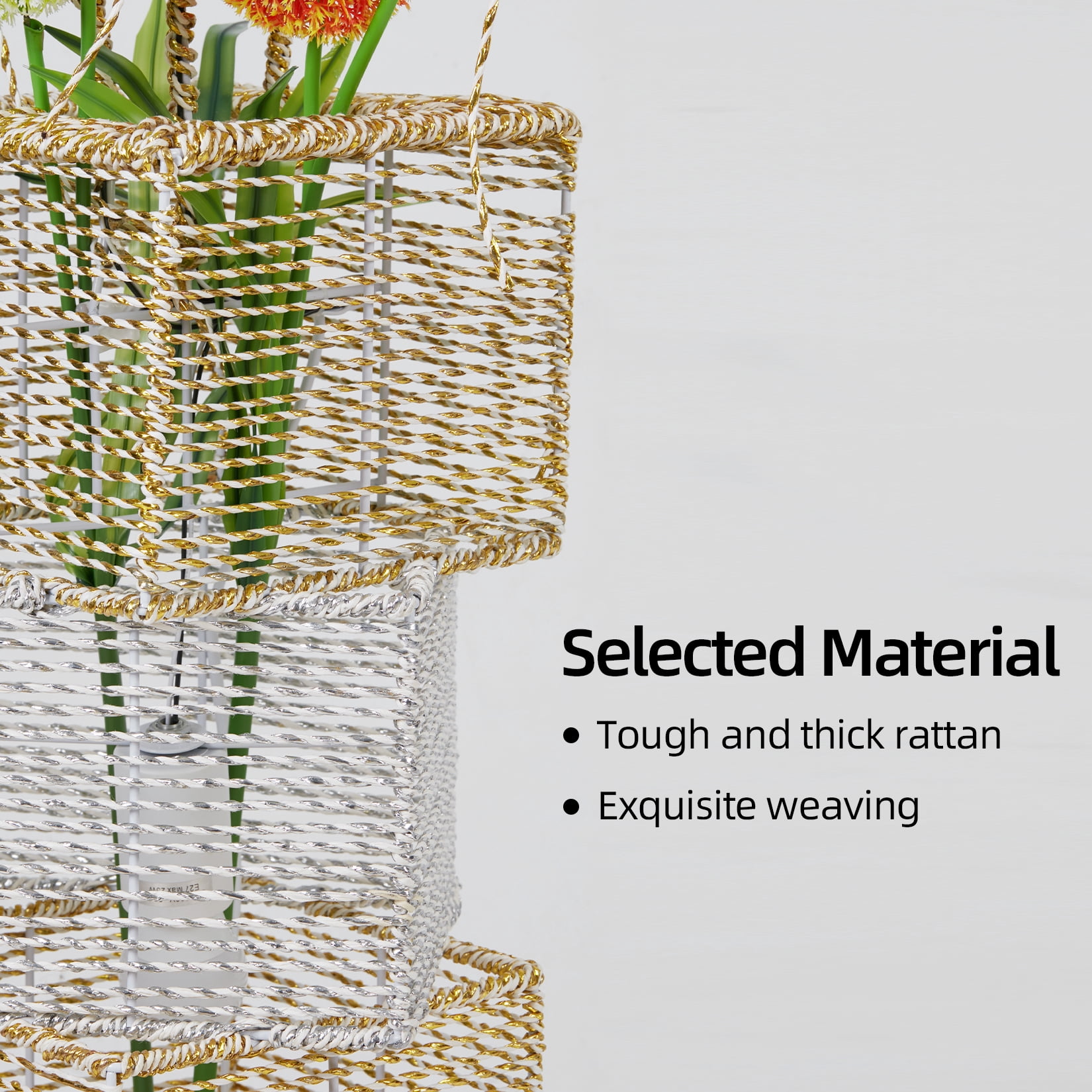 LUVODI Modern Decorative Rattan Floor Lamp Pastoral Hand-Woven Flower Night Light for Reading Living Room