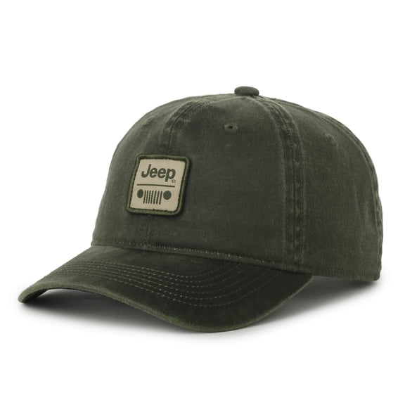 Jeep Grille Logo Unstructured Dad Hat, Loden Green, Low Profile Washed Cap