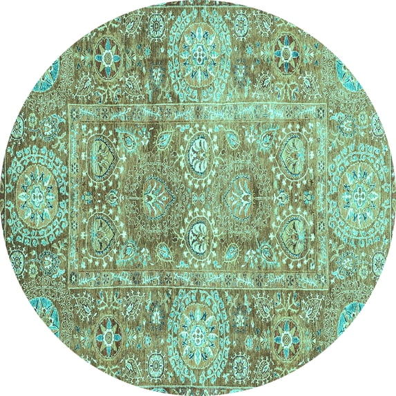 Ahgly Company Machine Washable Indoor Round Abstract Turquoise Blue Modern Area Rugs, 8' Round