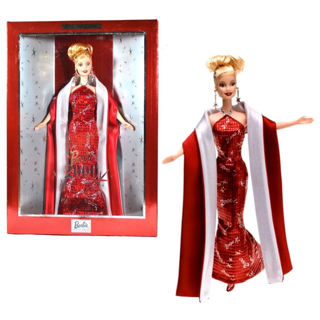 Barbie Mattel Year 2000 Collectibles Series Collector Edition 12 Inch Doll 2000 with Elegant Red Gown, Earrings, Stole, Shoes, Doll Stand and Certificate of Authenticity (27409) Barbie -