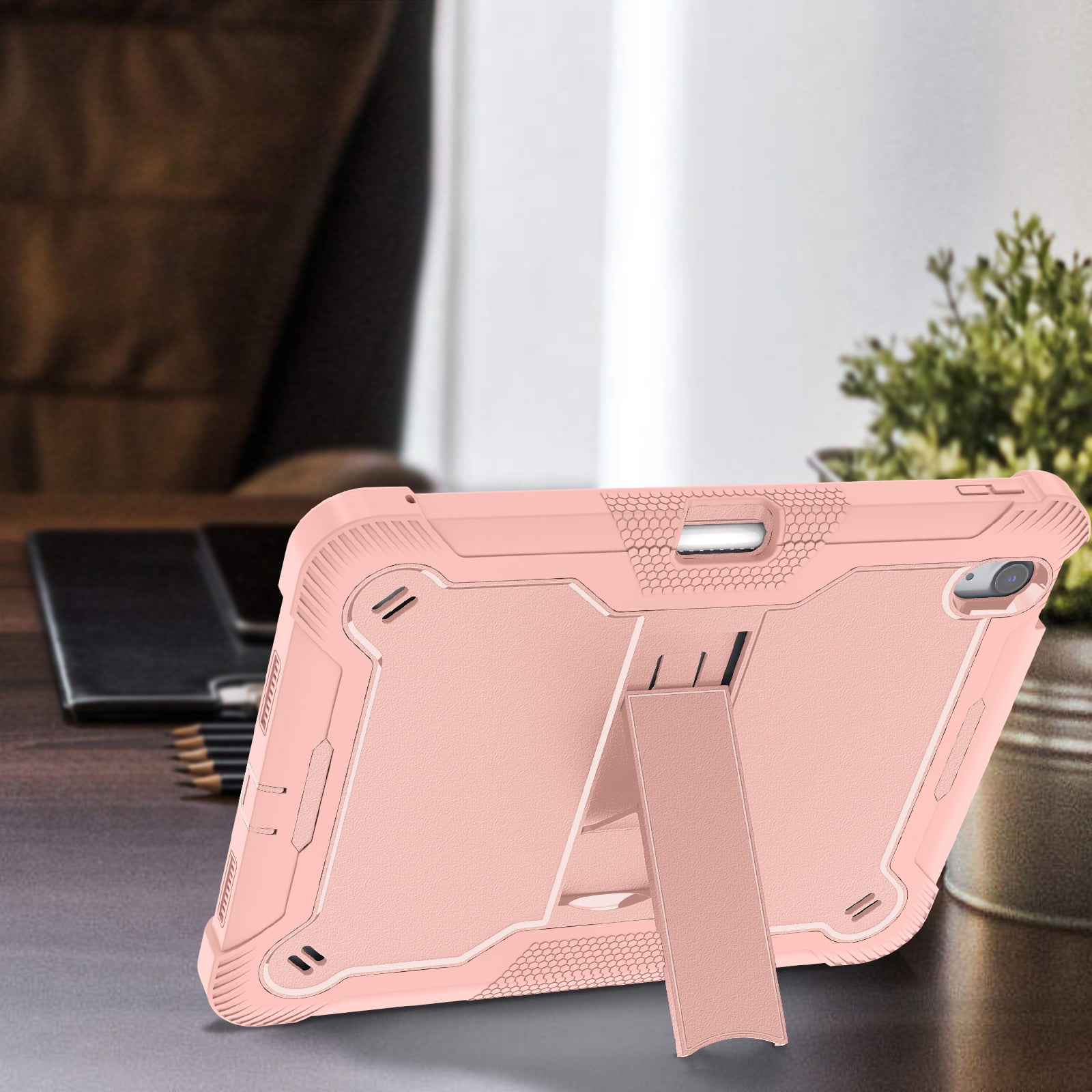 Allytechgroup Rugged Case for Apple iPad Air 11 M4 M3 M2 2026 2025 2024, Dual-Layers Kickstand Anti-Scratch Bumper With Pencil Holder Lightweight Kids Friendly Case Cover for iPad Air 11", Rosegold