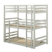 Twin Size 3 Tier Wooden Bunk Bed with Ladder White - Saltoro Sherpi