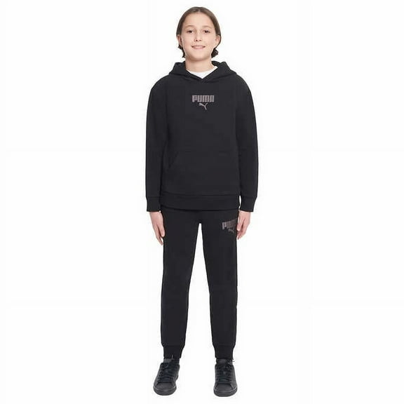 PUMA Youth Fleece Hoodie, Black, Large-14/16