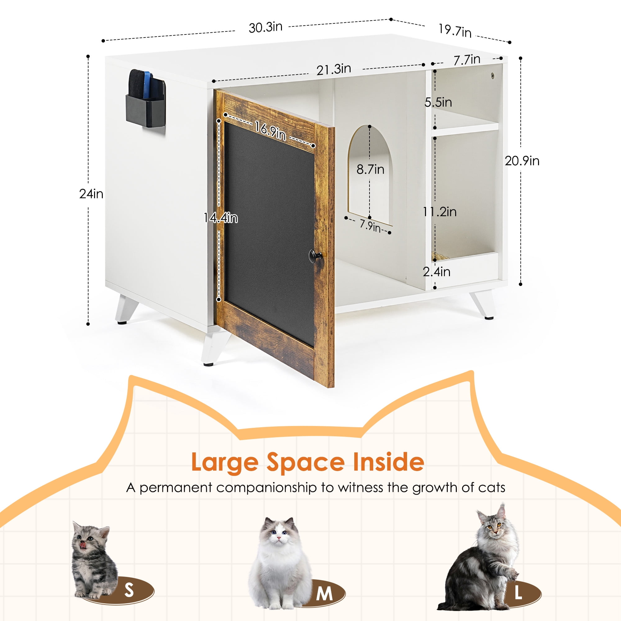 Kadyn 30" Wooden Cat Litter Box Enclosure for Living Room, Hidden Litter Box Furniture Cat House, White
