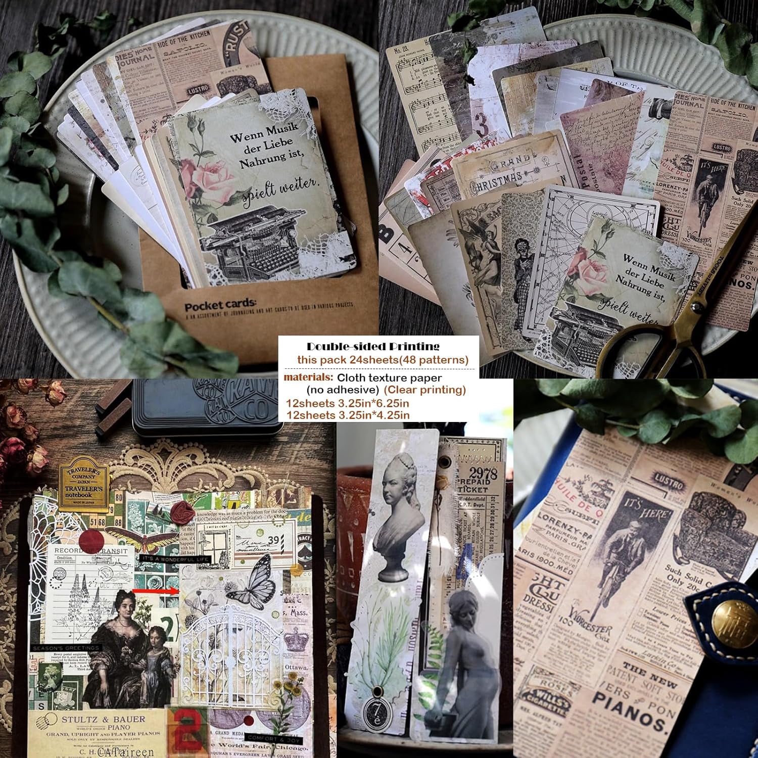 4 Packs Vintage Junk Journal Mixed Media Paper and Stickers Collage Kit Journaling Decoupage Supplies for Adults Scrapbook Craft Starter Ephemera Embellishments Photo Frame Album Art Aesthetic Decor