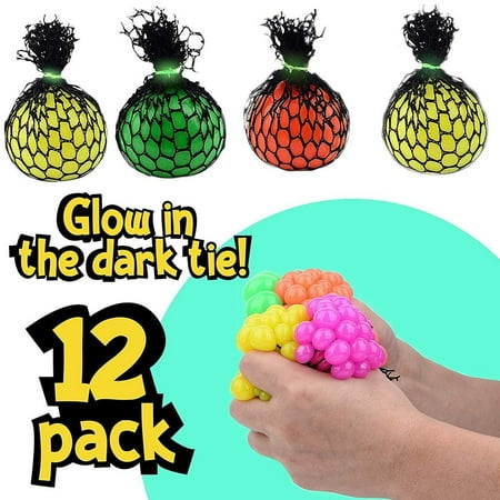 12 Glow in The Dark Thread Sewn Mesh Stress Balls - 2.4