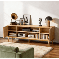 thumbnail image 3 of Zimtown Farmhouse TV Stand with 2 Fluted Doors, 58" Mid-Century Television Stand for 60inches TV, Light Oak Wood Television Stand with Storage, 3 of 7