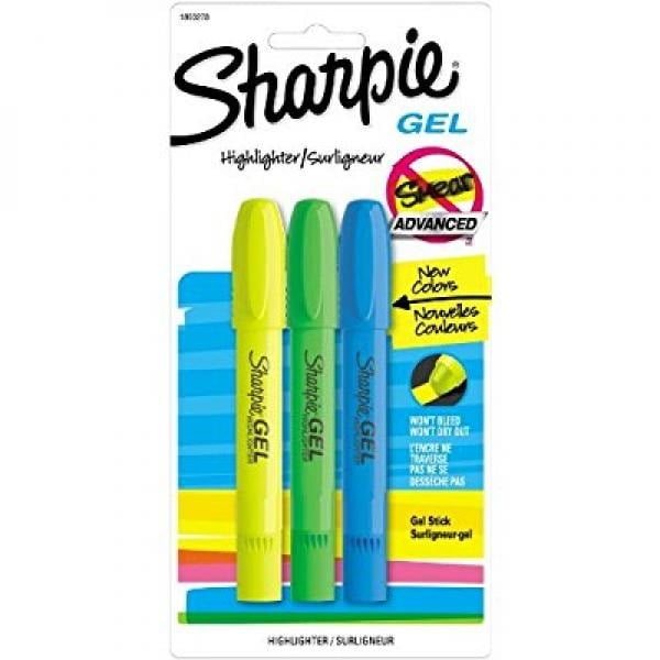 Sharpie Gel Highlighter, Yellow/Green/Blue, 3 Pack
