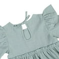 thumbnail image 5 of Baby Girl Cotton Linen Dress Long Sleeve Solid Color Casual Spring Fall Dresses,1-6Y, 5 of 12
