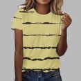 thumbnail image 2 of safuny Summer Loose Comfy Tops for Women Clearance Stripe Tops Short Sleeve Trendy Tees Round Neck Shirts Elegant Casual Vintage Fashion Clothing Yellow M, 2 of 4