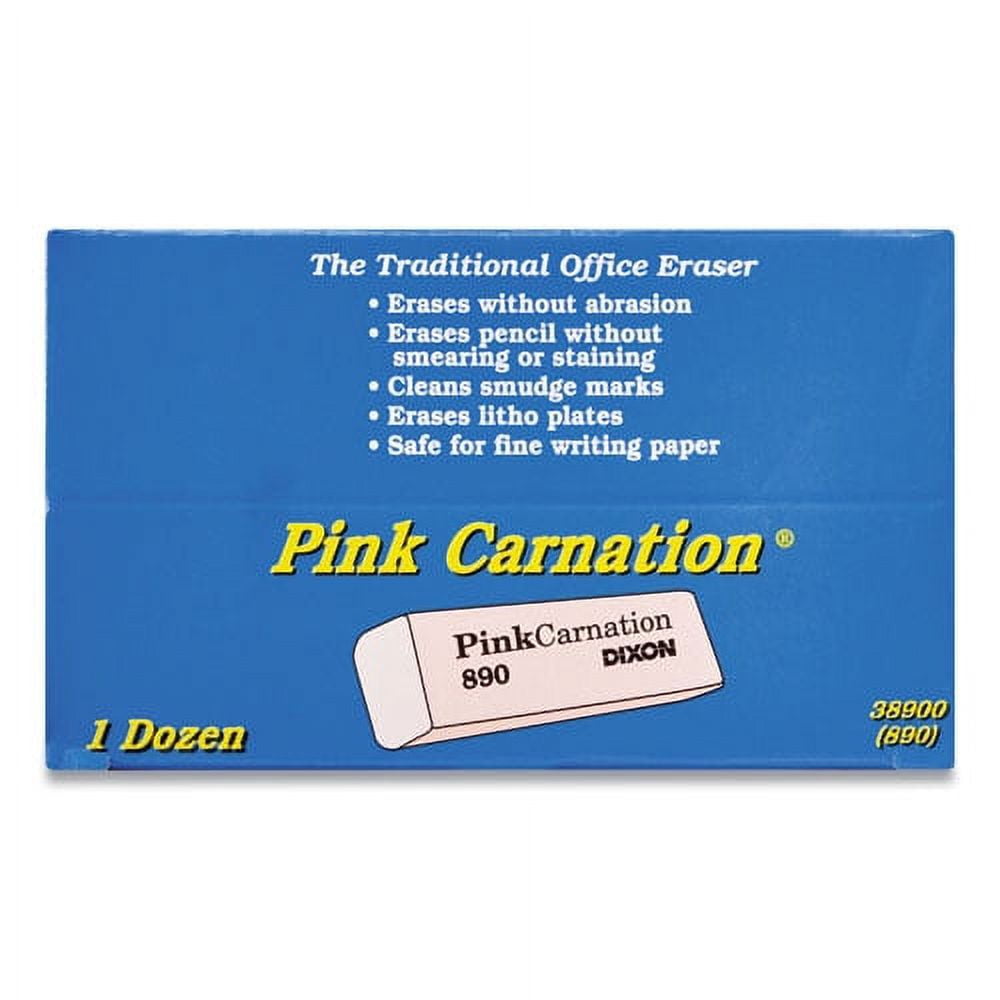 Pink Carnation Erasers, For Pencil Marks, Rectangular Block, Medium, Pink, Dozen | Bundle of 5
