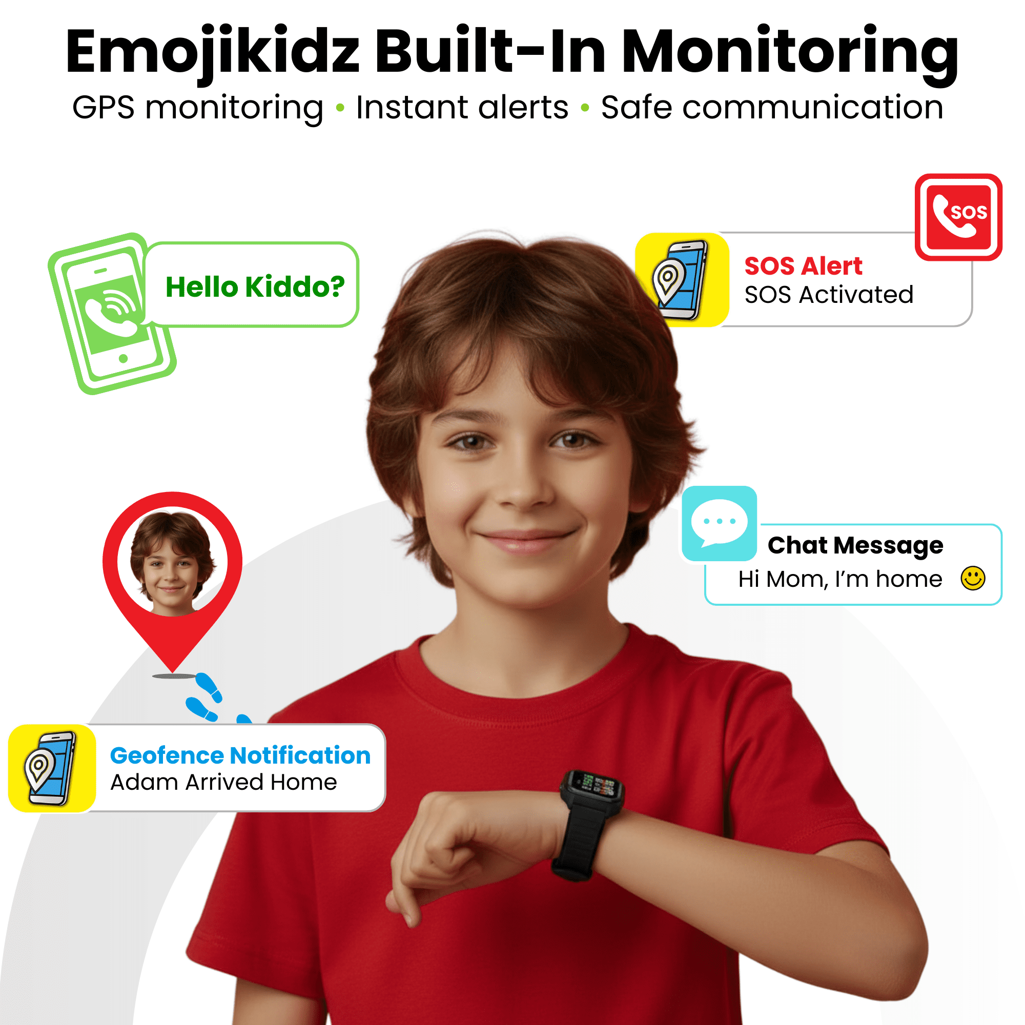 EmojiKidz 2026 GPS Smartwatch for Kids with 4G Calling & Texting, Camera, School Mode, SOS Alerts – Safe Phone Watch & Tracker