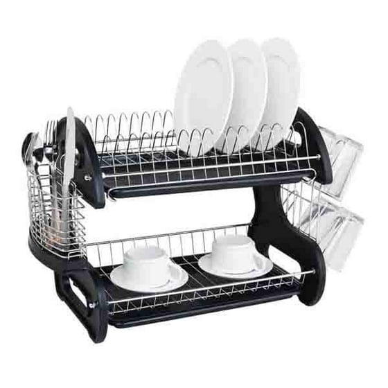 Home Basics Dish Drainer 2Tier Plastic, Black