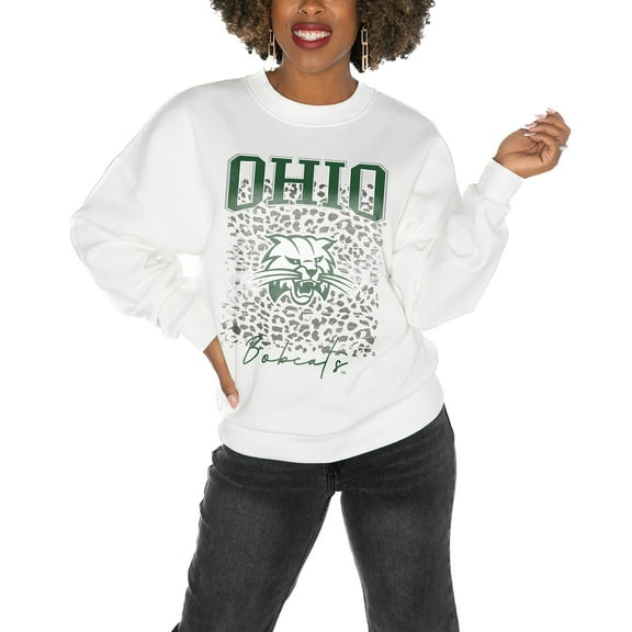 Women's Gameday Couture Ohio Bobcats White Oversized Drop Shoulder Fleece Drop Pullover Sweatshirt