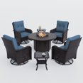 thumbnail image 2 of Kullavik 7 Pieces Outdoor Patio Furniture Set with 40000 BTU Round Fire Pit Table,PE Wicker Rattan Swivel Arm Chair Set, Patio Conversation Sets,Navy Blue, 2 of 9