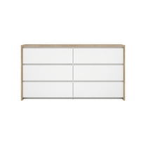 Tvilum Next 6 Drawer Double Dresser for Adults, Jackson Hickory/White High Gloss