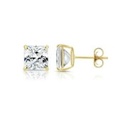 Paris Jewelry 10k Yellow Gold White Sapphire 1 Carat Square Stud Earrings Plated