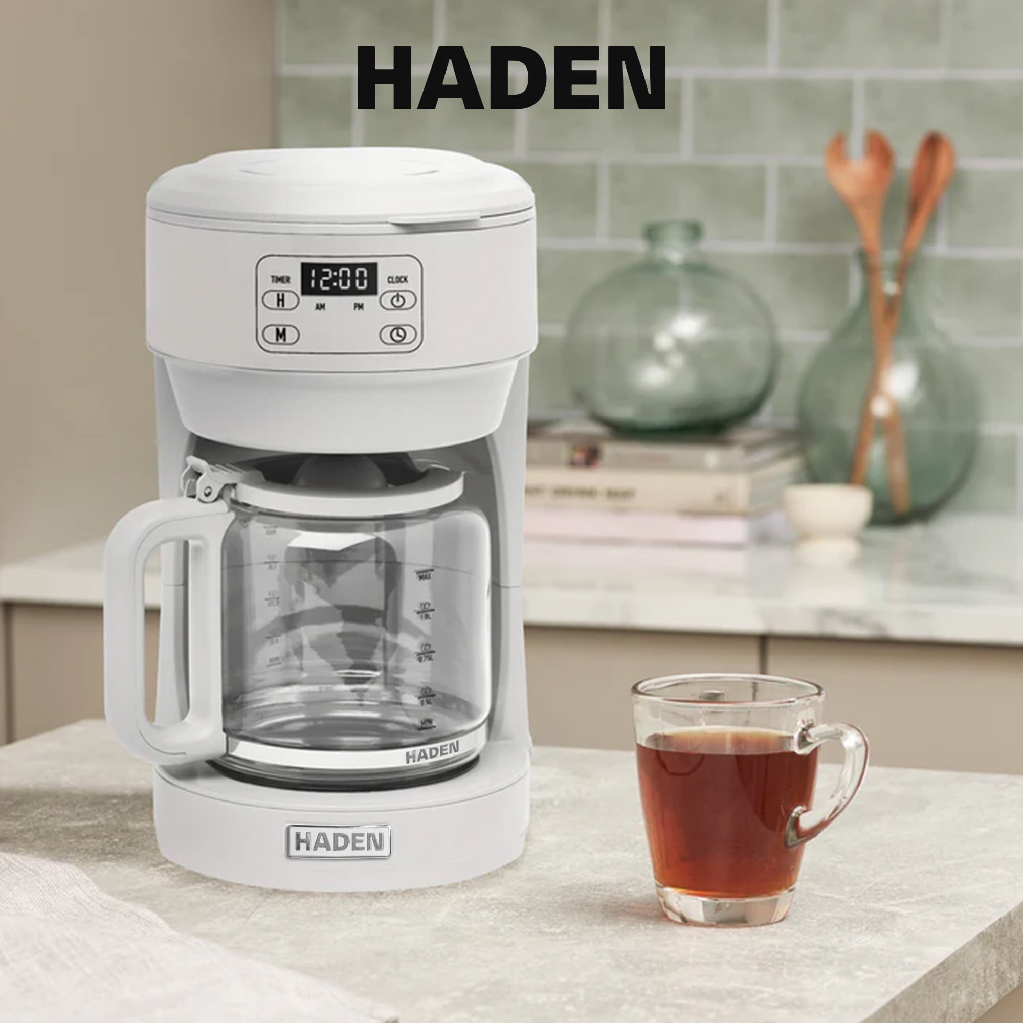 Haden Chelsea 10 Cup Digital Drip Coffee Maker with Glass Carafe, Ivory