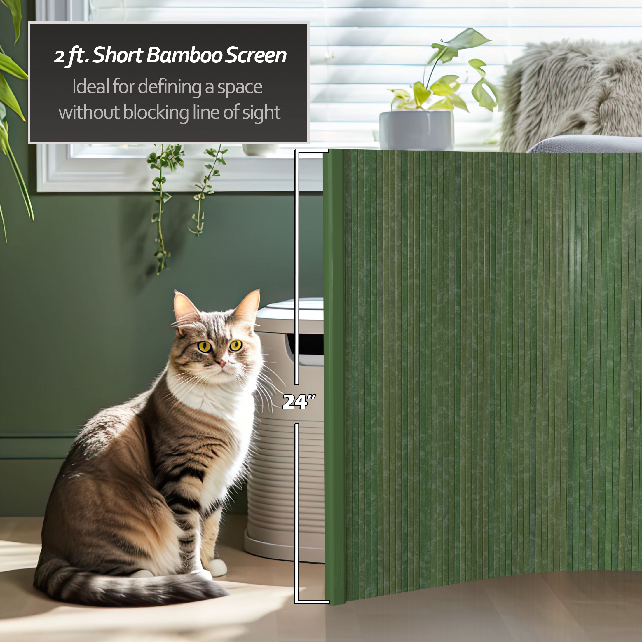 2 ft. Bamboo Short Wave Screen in Distressed Green Finish for Desktops