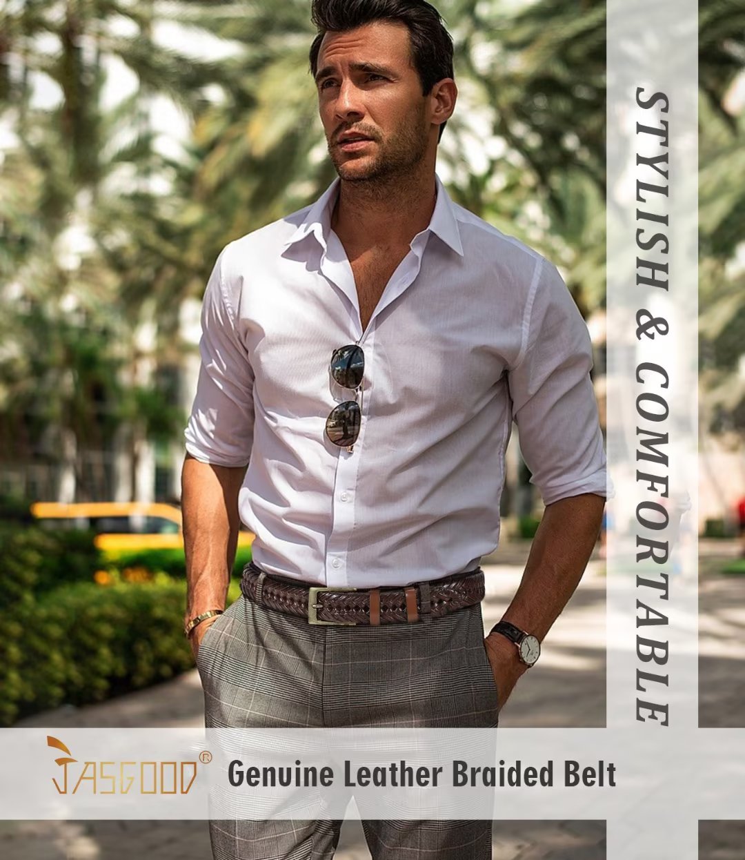 JASGOOD Men's Braided Cowhide Leather Belt photo 2