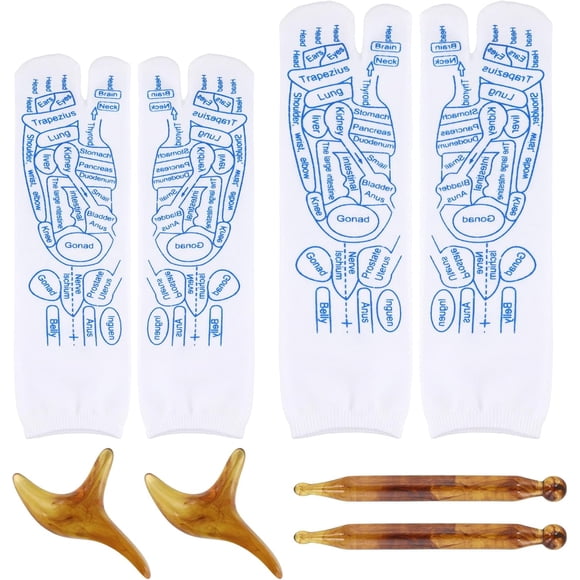 2 Pairs Pressure Point Sock Set, Family Foot Massage Map Acupuncture Reflexology with Trigger Point Tool Toe Separate Finger-Press Chart for Women Men