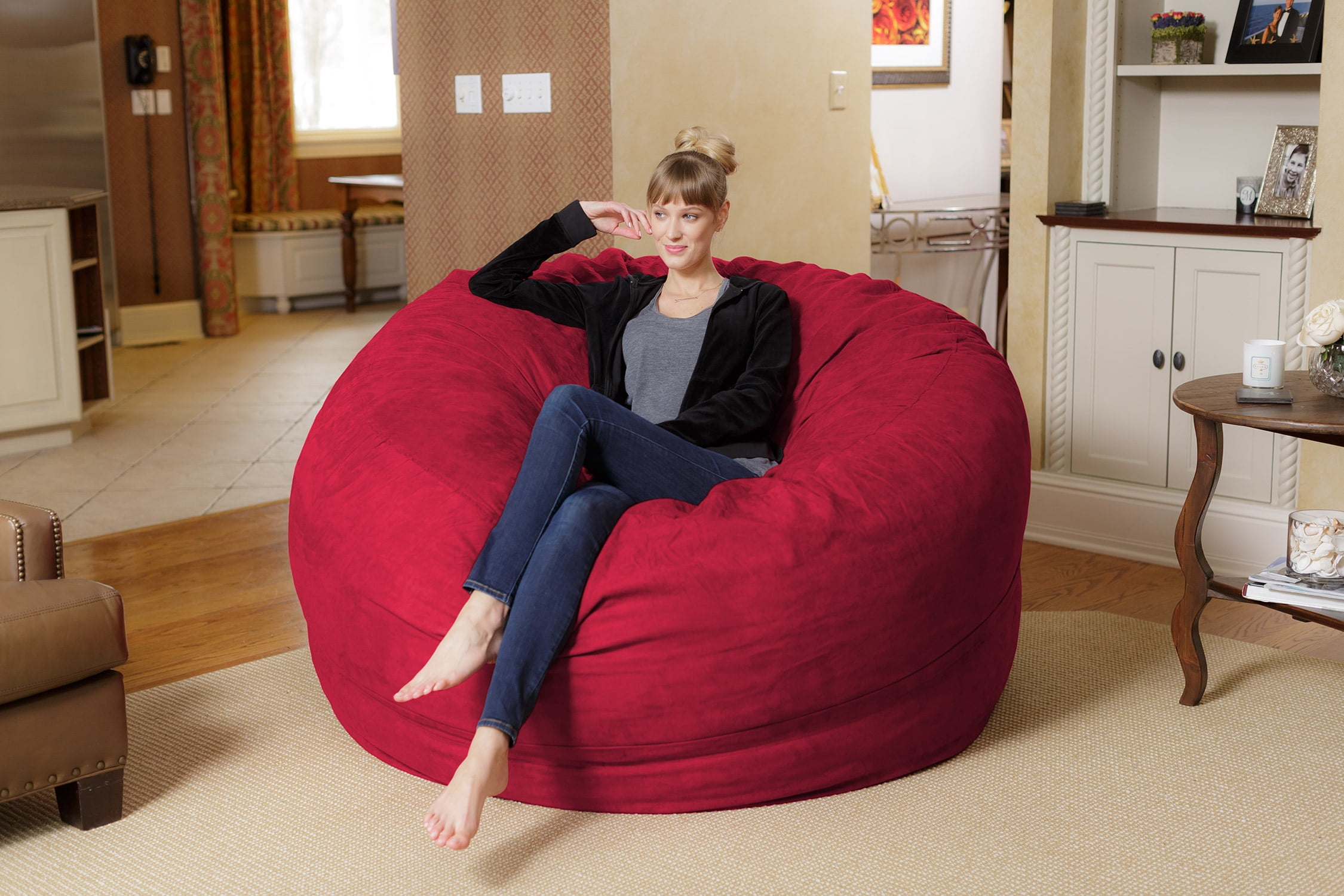 Chill Sack Bean Bag Chair, Memory Foam with Microsuede Cover, Kids, Adults, 6 ft, Cinnabar