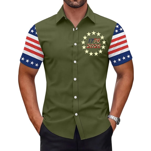 USA 250th Anniversary Button Down Shirt for Men Patriotic 1776-2026 American Flag Sleeve